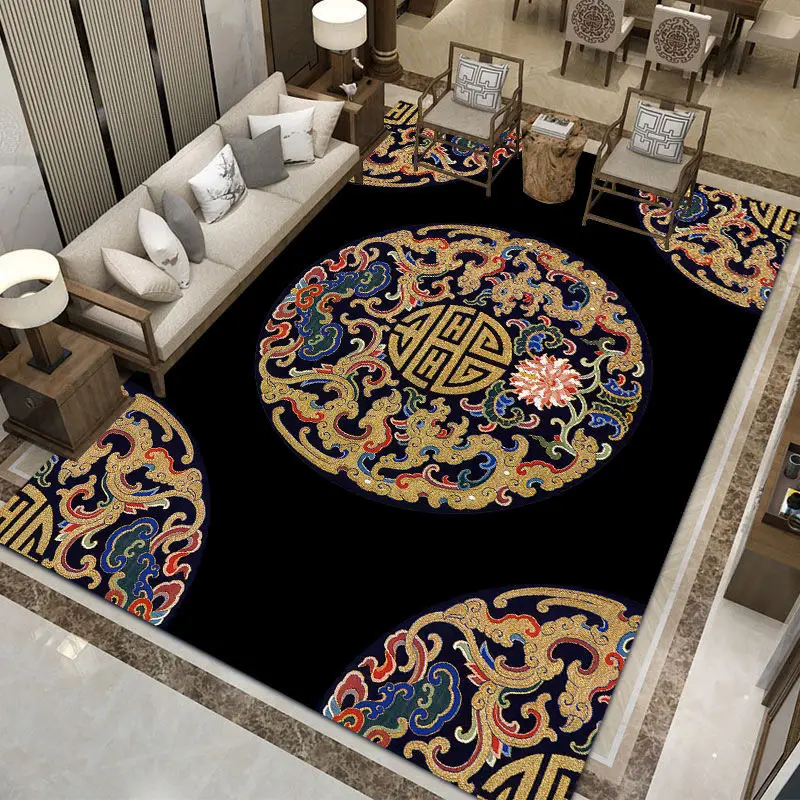

Gold Auspicious Chinese Style Living Room Carpet Coffee Table Bedroom Bedside Carpet Abstract Rug Luxury Entrance Hall Floor Mat