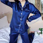 Комплект пижамный женский атласный из 2 предметов, рубашка с лацканами и длинными рукавами из искусственного шелка, пикантная Ночная сорочка и штаны, домашняя одежда