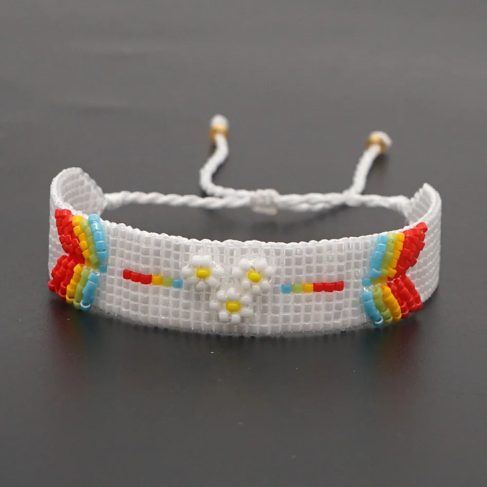 

Simple Bohemian Ethnic Style Rainbow Beaded Miyuki Rice Beads Pure Handmade Small Daisy Flower Small Bracelet Woman