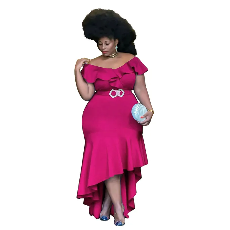 Plus Size Dresses V-Neck Irregular Skirt Blet Solid Slim Fit Floor-Length Party Dresses Evening Dresses Wholesale Dropshpping
