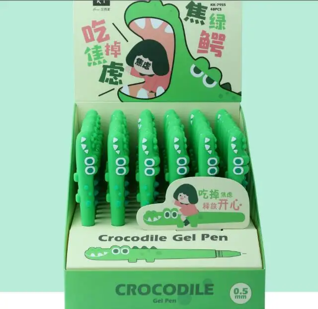 48 pcs/lot Cute Crocodile Gel Pen 0.5mm black Ink Pens For Writing Office School Supplies Creative Stationery