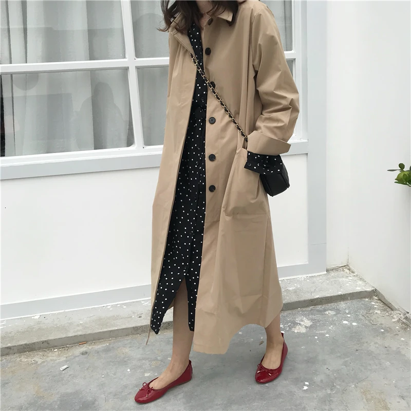 

Women Autumn Long Sleeve cloak Long Trench Coat Female Pocket cardigan Straight Shirt Windbreaker Manteau Femme Hiver Overcoat