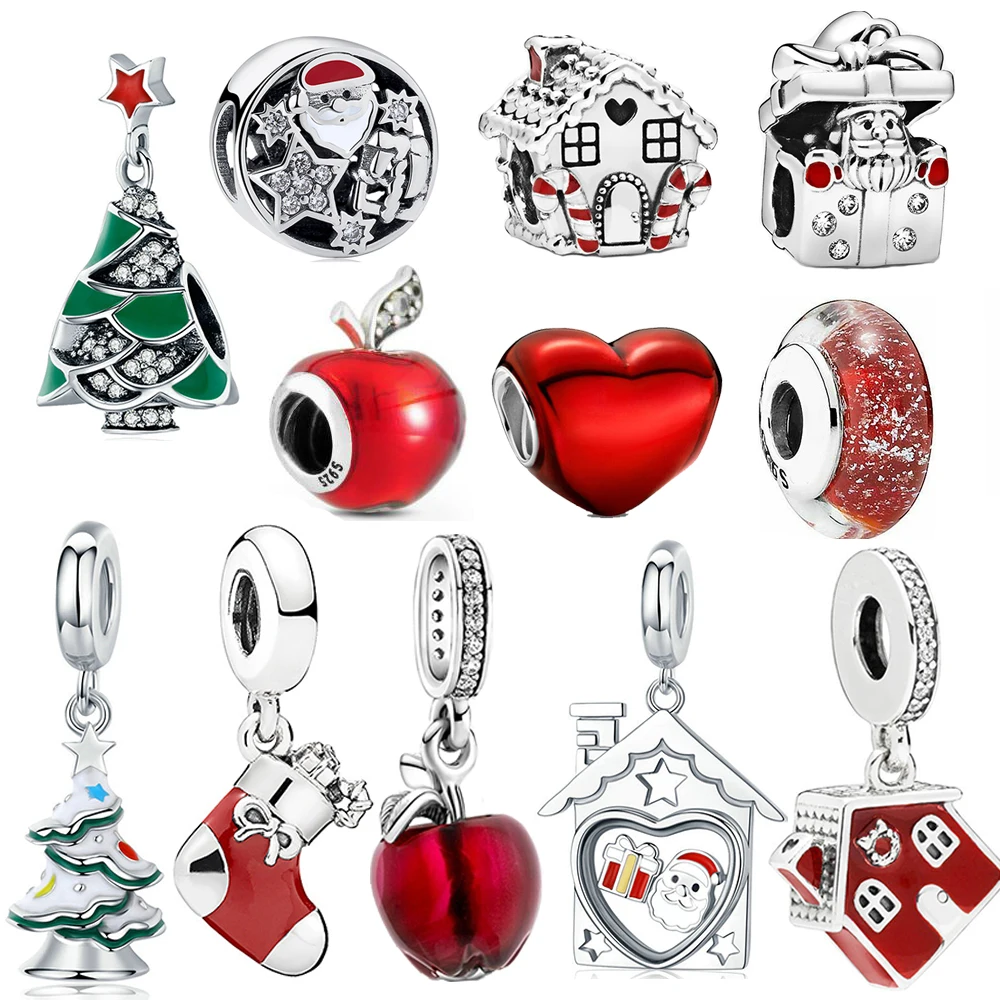 Рождественский подарок из настоящего серебра 100% пробы носки с красным яблоком и