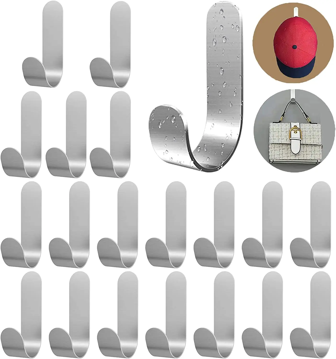 

Adhesive Wall Hooks Hat Hooks Self Adhesive Hooks Heavy Duty Stainless Steel Stick Hooks Easy to Install for Purses Bags Towels