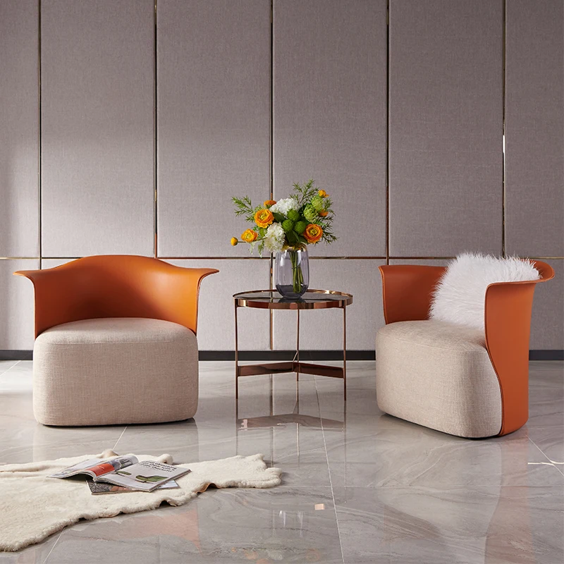 Креативное кресло для одноместного дивана роскошное кожаное седло оранжевое с