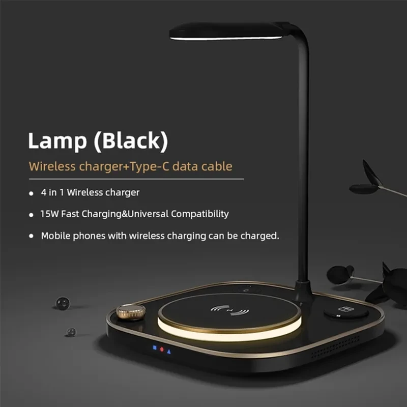 

4 In 1 15w Fast Wireless Charger for IPhone 14 13 12 Pro Max iWatch Airpods Modern Office Desk Lamp Magnetic Wireless Chargers