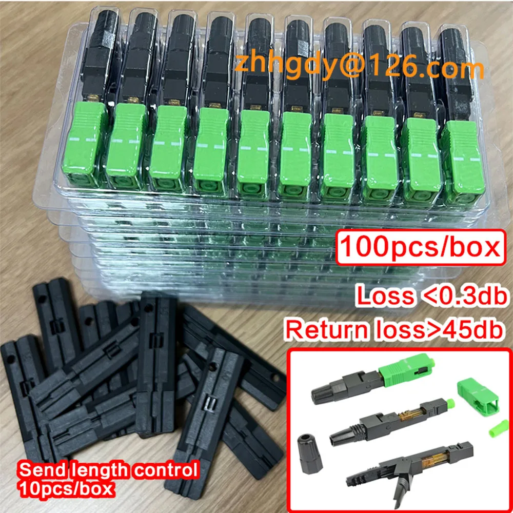 100PCS/Box SC APC Fiber Optic Fast Connector FTTH Single Mode Fiber Optic SC Quick Connector Adapter Embedded Field Assembly