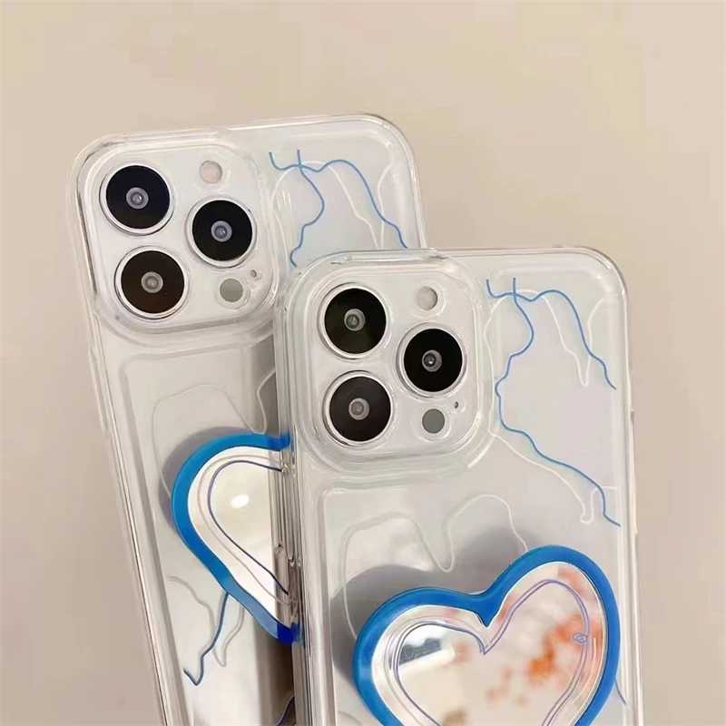 Модный зеркальный чехол-подставка Ins в форме сердца для iPhone 14 13 12 11 Pro Max XR X XS 7 8 Plus