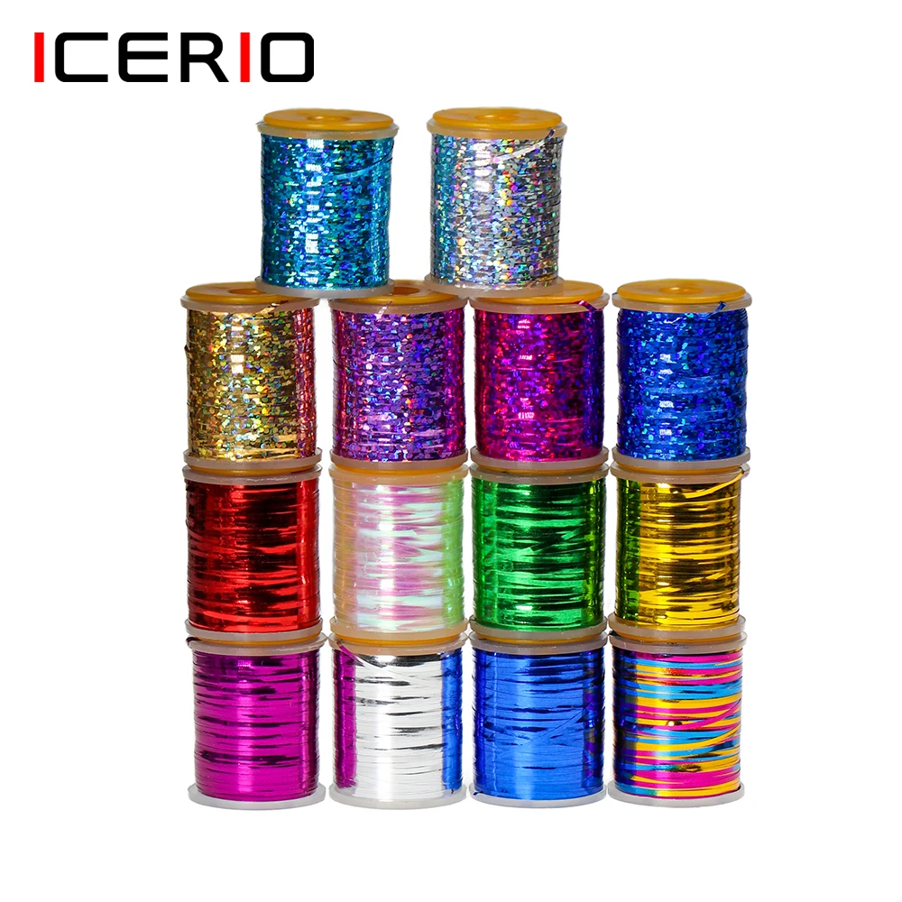 

ICERIO 120yards 1mm Holographic Flat Mylar Tinsel Strip Sparkle Crystal Flash Flashback Nymph Streamer Fly Tying Materials
