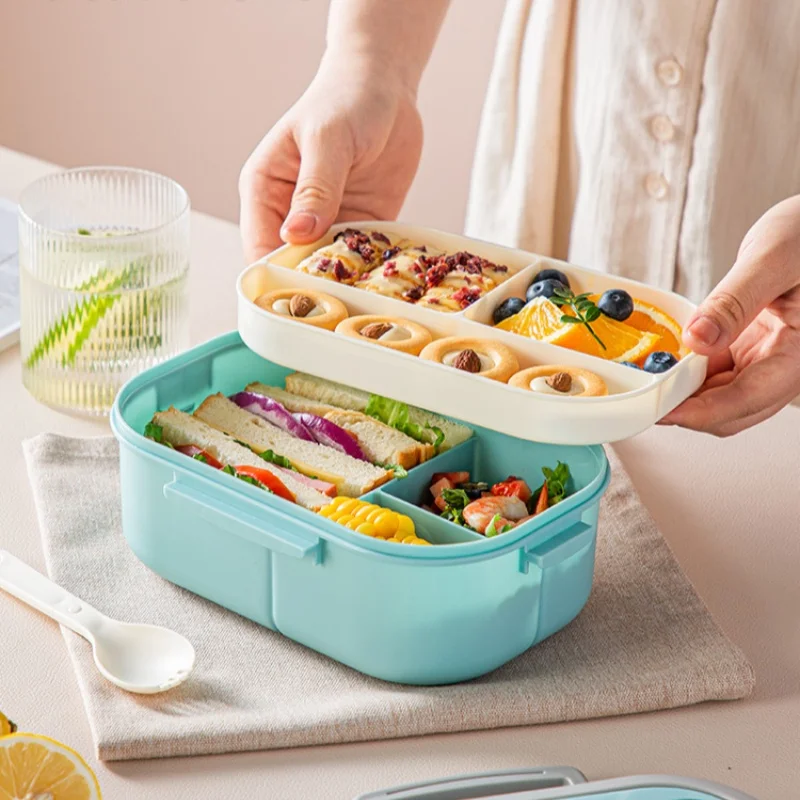 1200 мл ланч-бокс для микроволновой печи двухслойная коробка бенто с ложкой