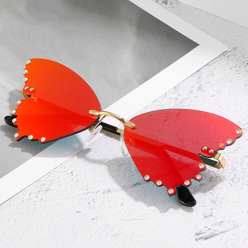 Модные солнцезащитные очки в стиле бабочки Стразы без оправы женские стимпанк