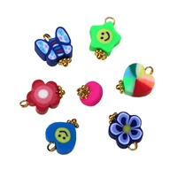 20pcslot gold color petal charm pendant polymer clay beads smiley flowers loose spacer for earring necklace diy jewelry making