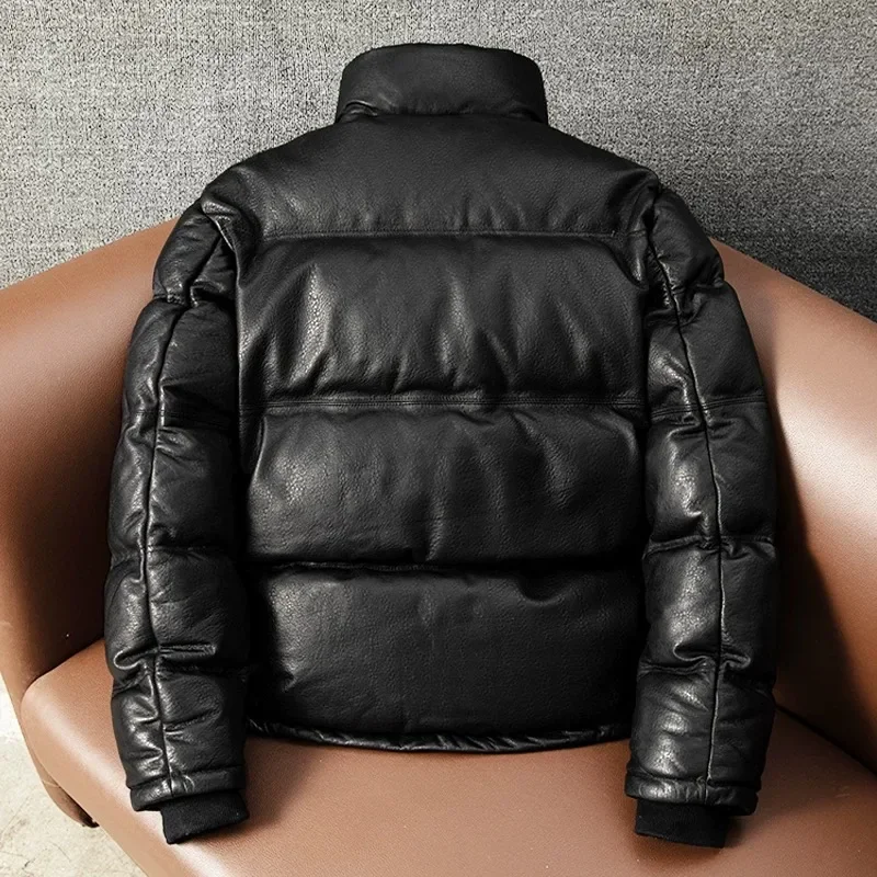 Новые зимние пуховики для мужчин утепленное черное пальто из овечьей кожи теплая