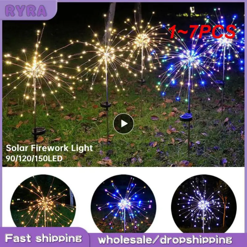 

1~7PCS Solar Power Firework Lights Garden Decoration Fairy Lights Waterproof Outdoor Lawn Lamp for Patio Garden Decor