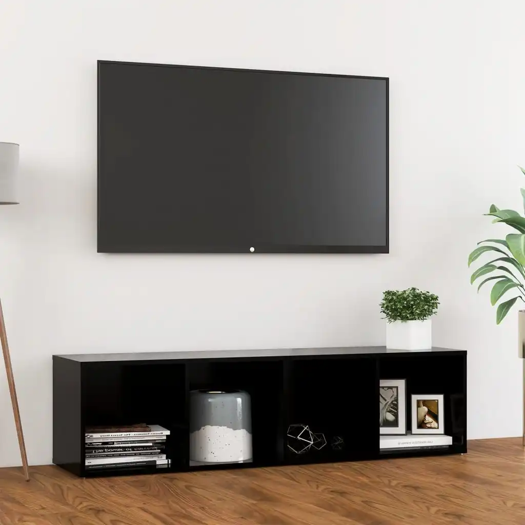 

Black TV cabinet 142,5x35x36,5 cm chglomerated