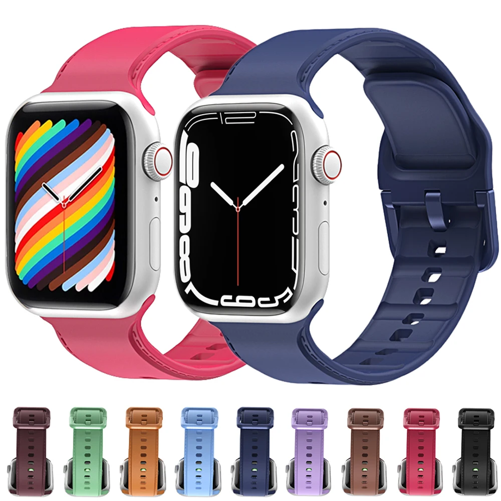 Ремешок силиконовый для Apple Watch band 44 мм 40 41 45 резиновый браслет sofe аксессуары Iwatch 3 4