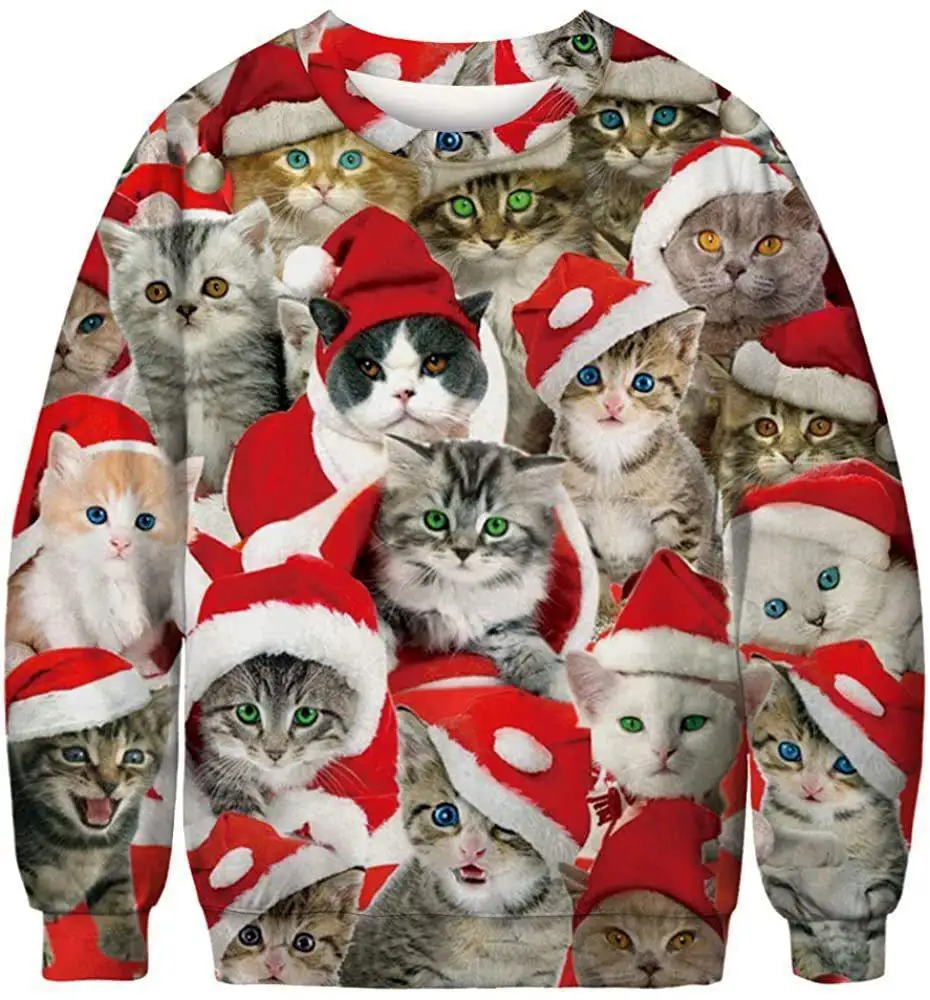 

Рождественские мужские толстовки, футболка с рисунком животного, кота, свитшоты для пар, осенняя длинная короткая толстовка с капюшоном, мужская одежда большого размера, топы