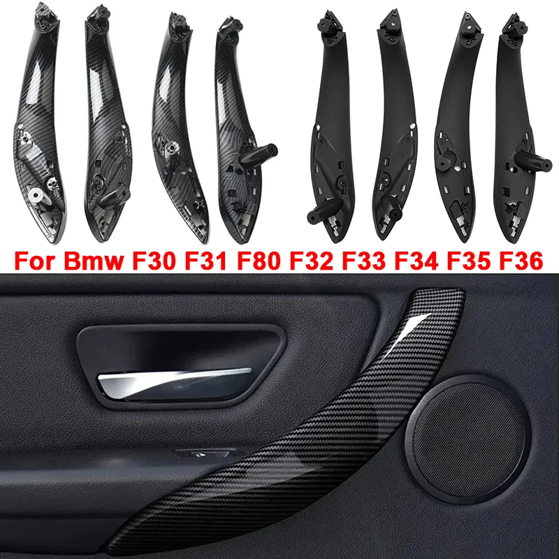 Фото 4 шт. внутренняя ручка двери автомобиля для Bmw F30 F80 F31 F32 F33 F34 F35 F36 3 4 серии, черная внутренняя ручка из углеродного волокна, замена №1
