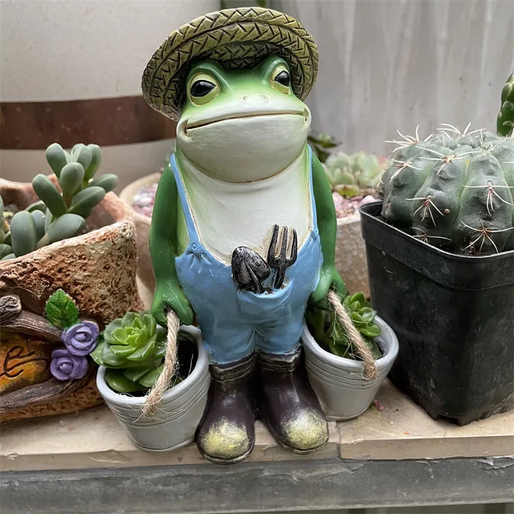

Garden Cartoon Frog Bucket Garden Resin Flower Pot Cute Little Animal Decoration Outdoor Garden Decorative Figurines