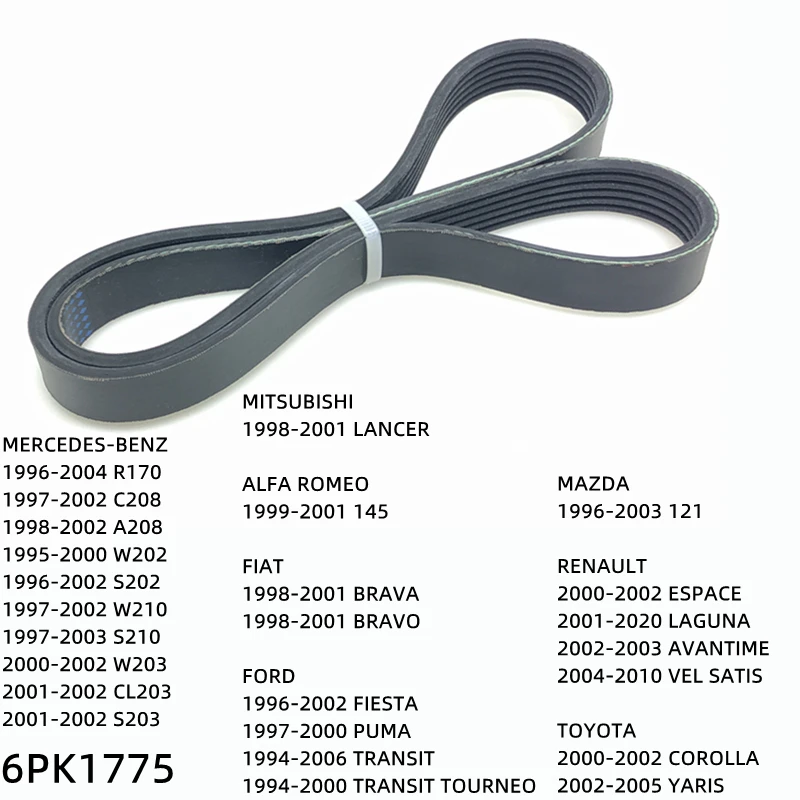 

6PK1775 Engine Air Conditioner Belt V-Ribbed Belts Drive For MERCEDES-BENZ R170 C208 A208 W202 S202 W210 S210 W203 CL203 S203