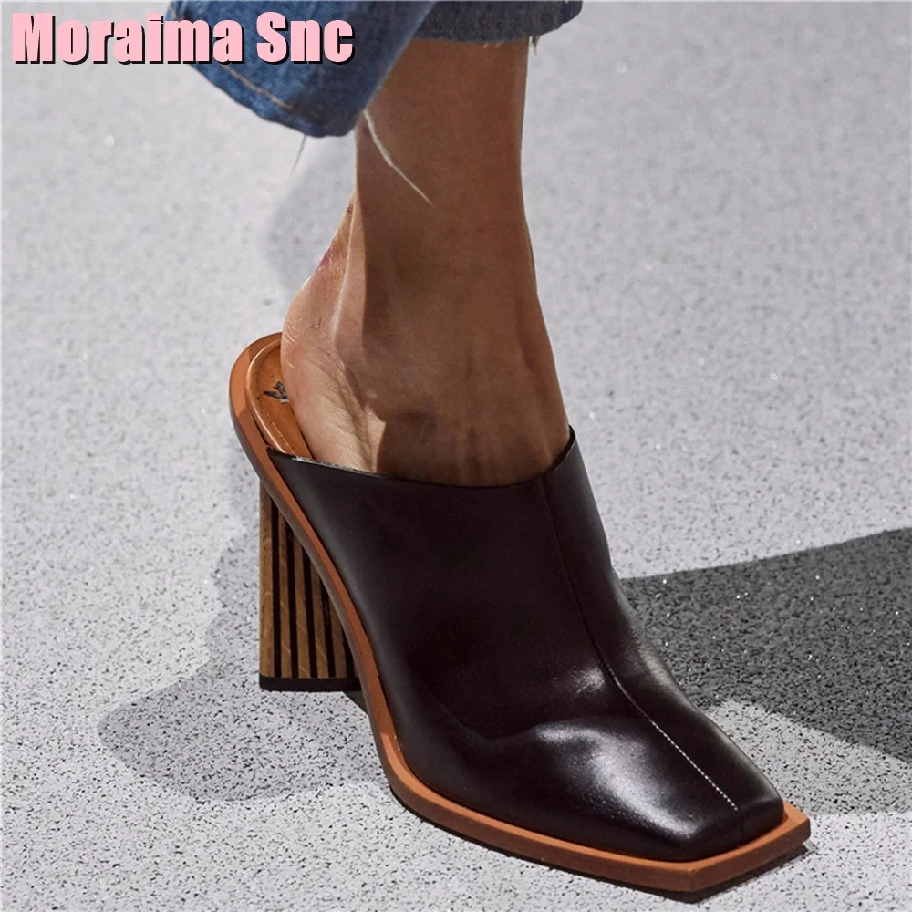 Square Toe Strange Block Heel Slippers High Heel Women Shoes Summer Runway White Solid Sexy Style Fashion Ladies Slides Casual