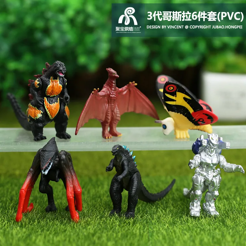 6 Pcs Godzilla PVC Action Figures King of The Monsters Painted Animals with Butterfly Anime Figure Model Toy Table Ornament