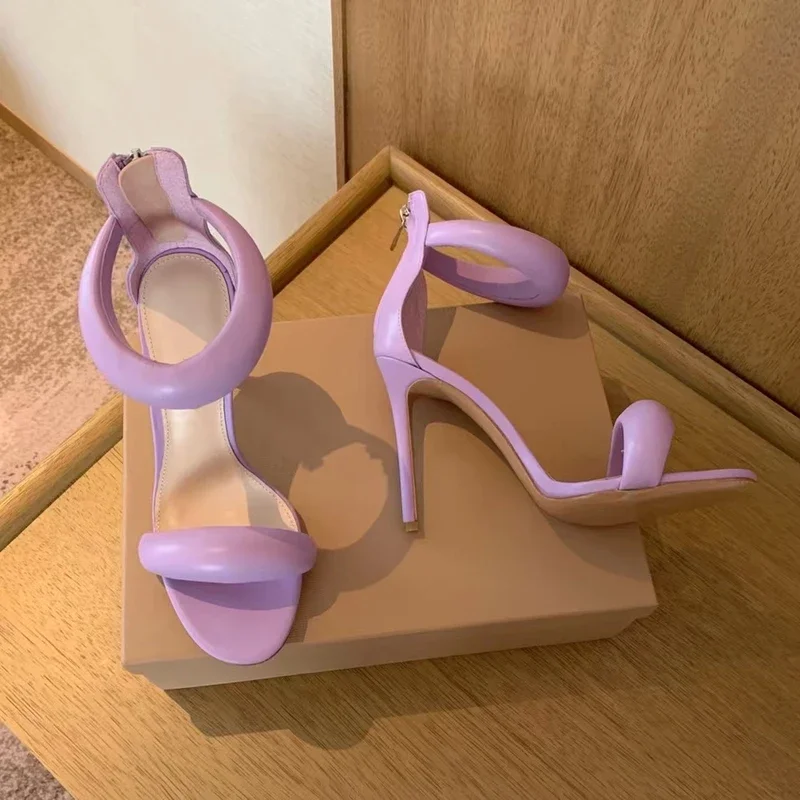 High Fashion Super Heel Back Zipper Sandals Sexy Genuine Leather Ankle-Strap Stiletto Lady Wedding Banquet Sapato Feminino