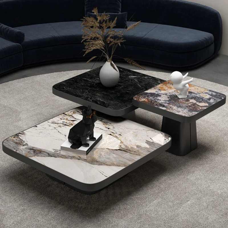 

Italian Coffee Cabinet Luxury Modern Simple Square Art Design Stainless Marble Coffee Table Living Room Floor Meuble Furniture