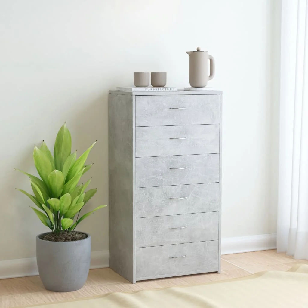 

Sideboards and Buffets Cabinet with Storage Modern Decor with 6 Drawers Concrete Gray 23.6"x13.4"x37.8 Chipboard