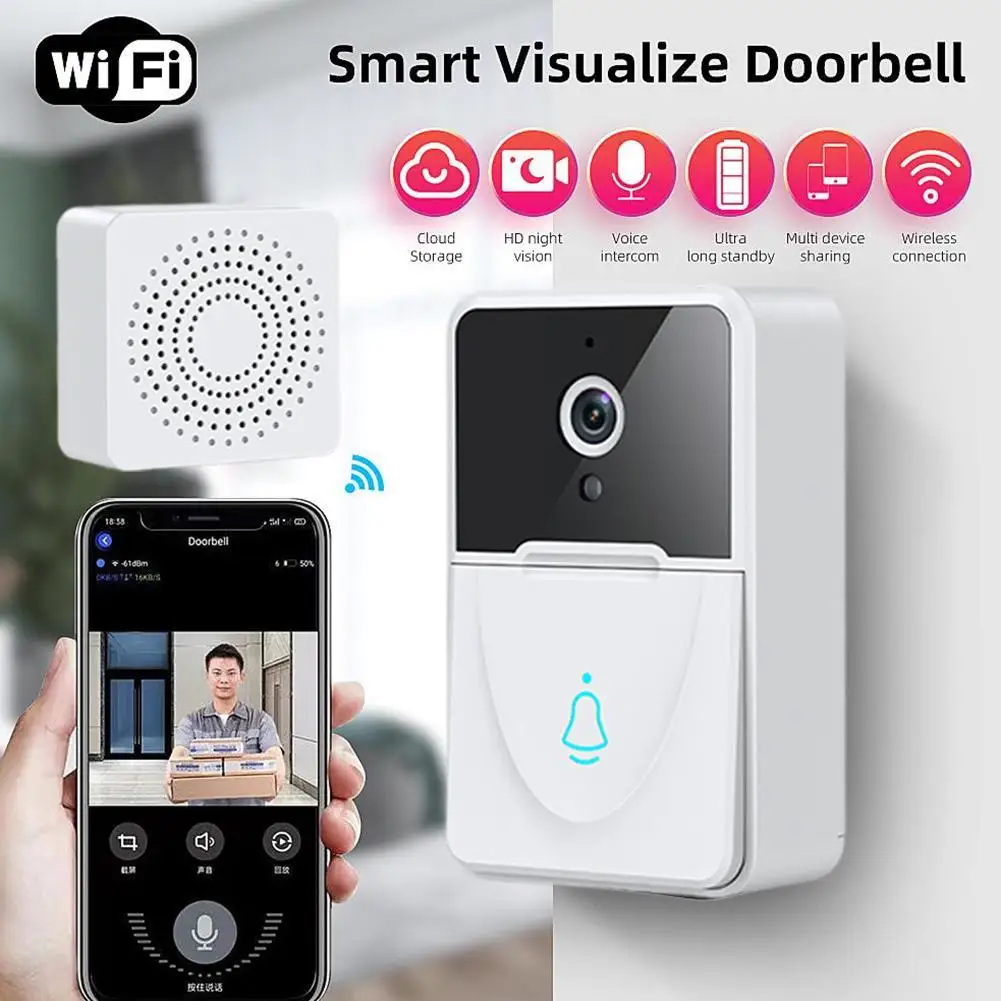 

Smart Wireless Remote Video Wifi Rechargeable Security Door Doorbell Two-way Audio Voice Visual Intelligent Doorbell