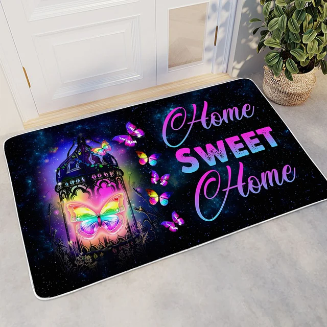 BlessLiving Colorful Light Butterfly Small Carpet Pretty Insects Area Rugs Girls Bedroom Kitchen Doormats Decor Non-slip Mats 1