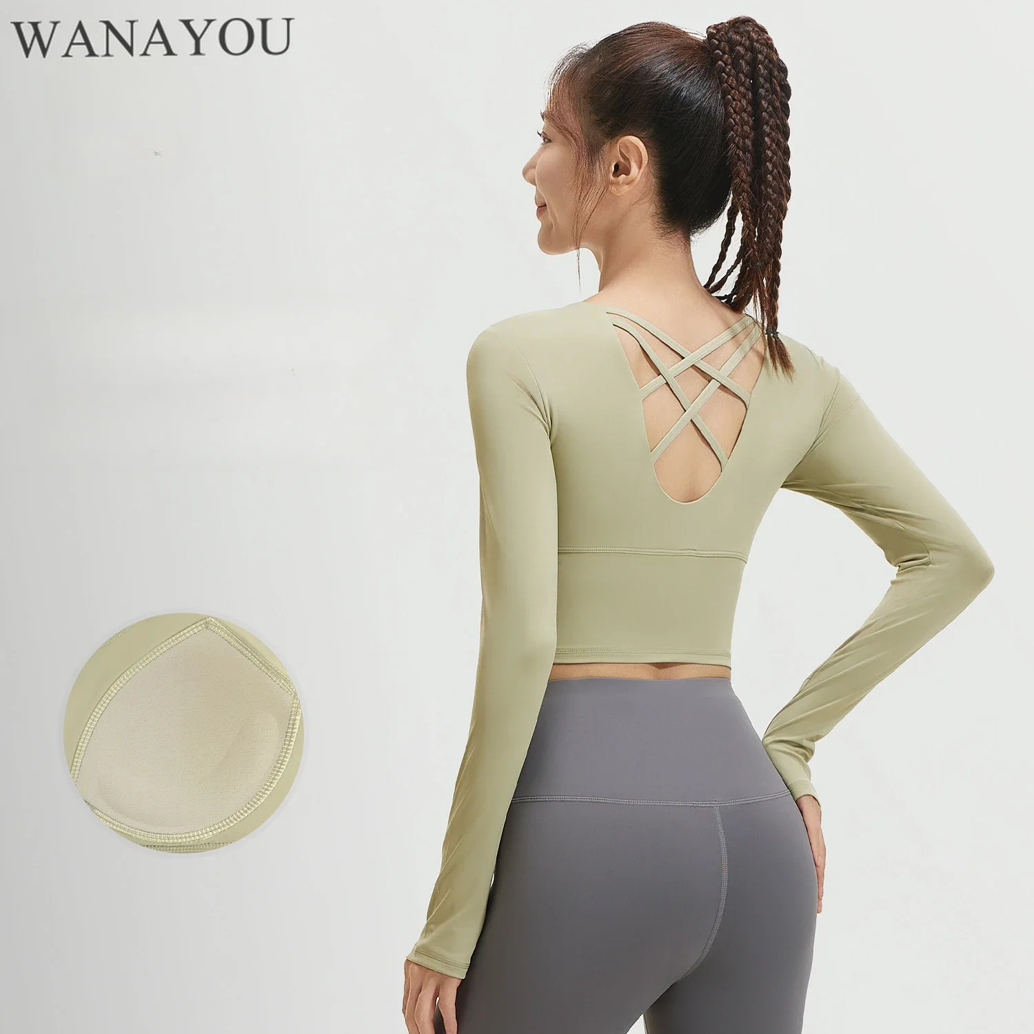 WANAYOU Встроенные нагрудные подушечки Женские футболки для йоги спортивные