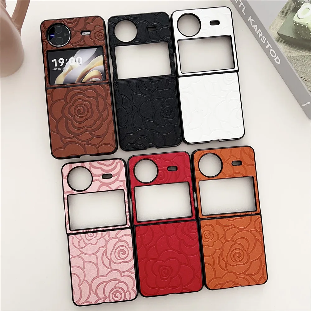 Кожаный чехол с цветочным рисунком для Samsung Galaxy Z Flip5 4 3 Motorola Razr 40ultra OPPO Find N2Flip N3Flip VIVO