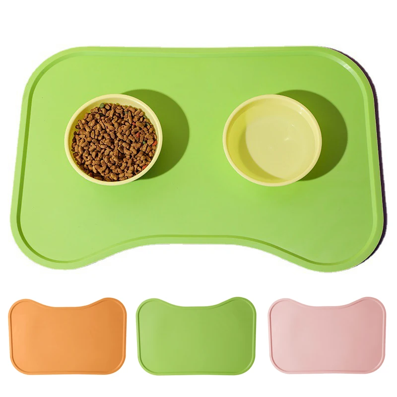

2023 NEW Dog Cat Bowl Food Mat with High Lips Silicone Non-Stick Pet Food Feeding Pad Puppy Feeder Tray Water Cushion Placemat