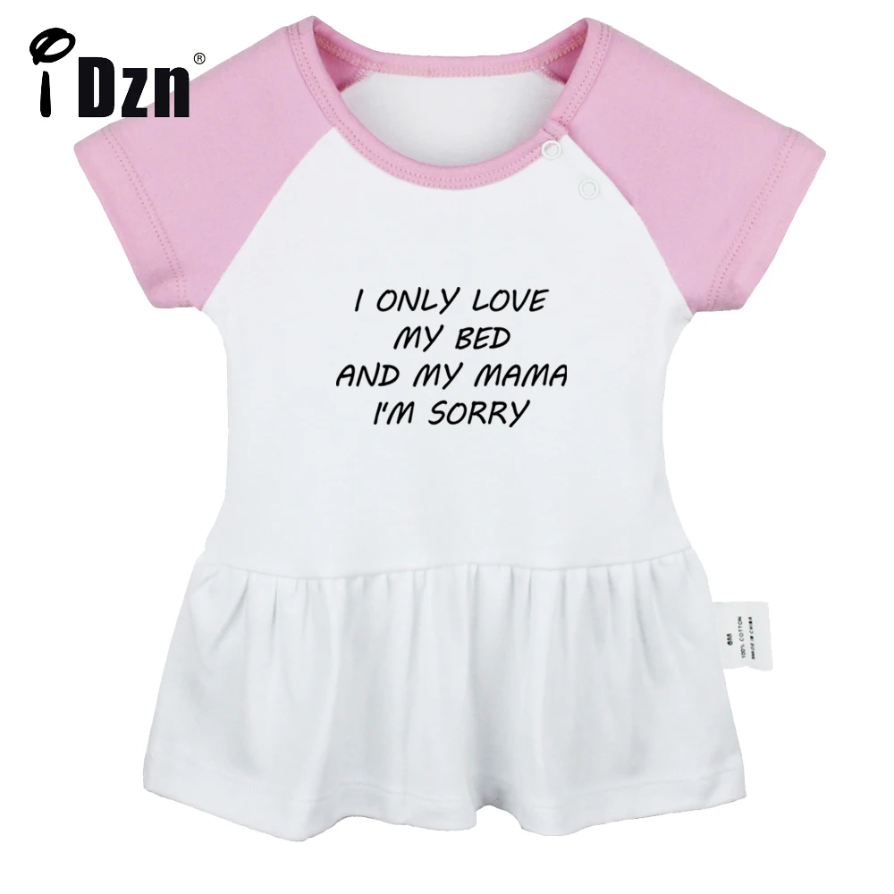 

NEW I only love my bed and my mama I'm sorry Baby Girls Cute Short Sleeve Dress Infant Funny Pleated Dress Soft Cotton Dresses C