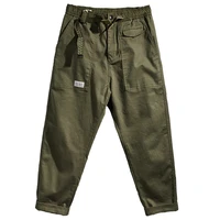 japanese retro army green overalls mens pants elastic casual pants trend versatile loose straight leg pants