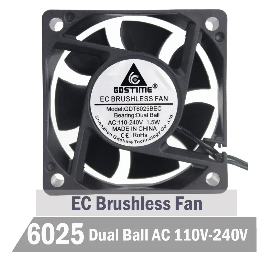 

Gdstime Ball 6CM 60MM EC Brushless Fan 60X25MM AC 110V 115V 120V 220V 240V Cooling Fan Industry Cooler Fan
