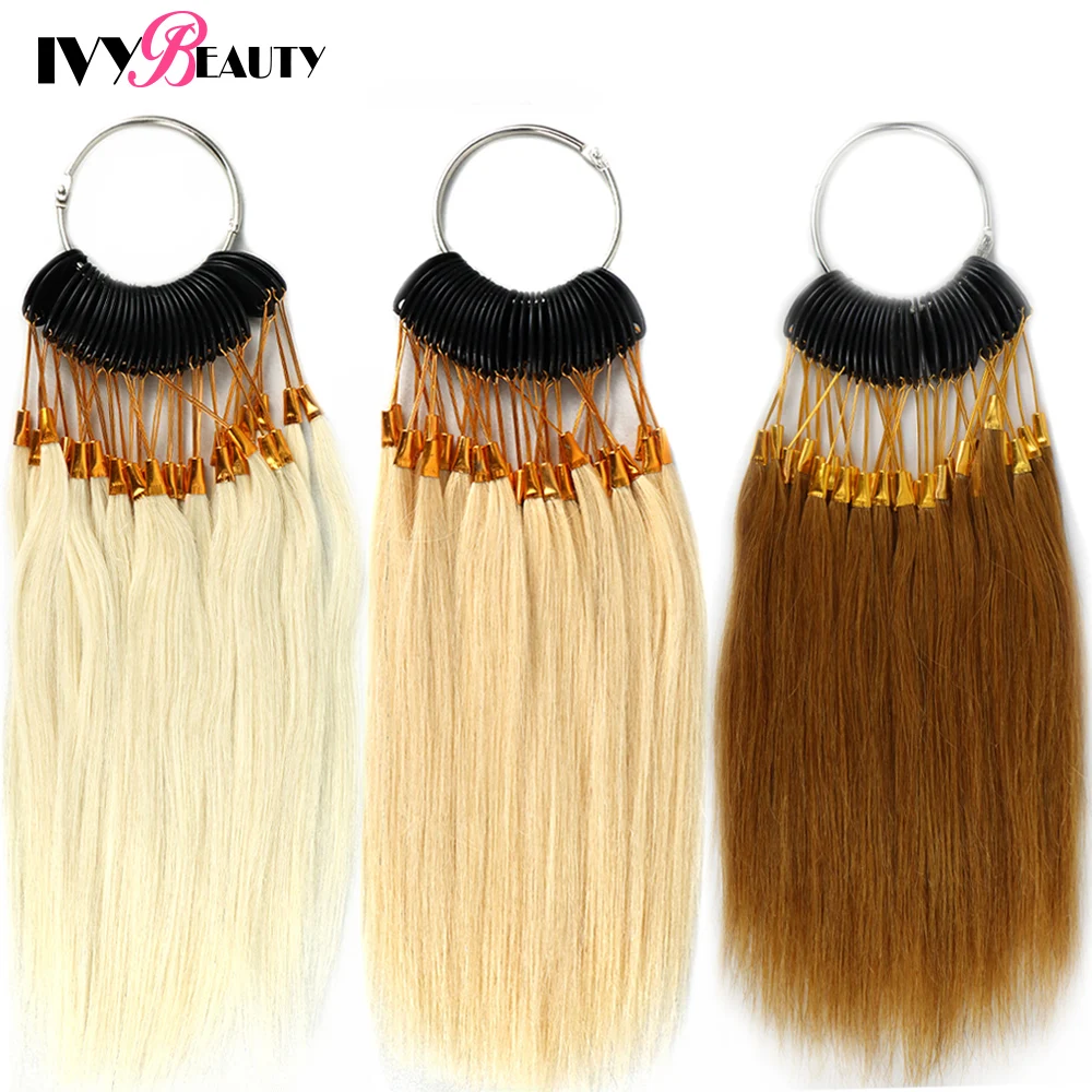Rings 100% Human Hair Swatches Test Color With Gold Buckles Straight Samples Hair For Salon Hairdresse