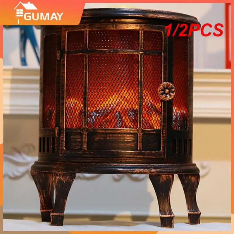 

1/2PCS Fireplace Lantern Decorative Flameless Log Fire Effect Vintage Lamp Battery USB Operated Table Light Decor