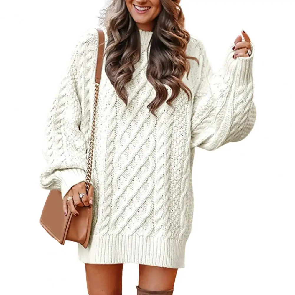 

Trendy 6 Colors Crewneck Oversized Cable Knitted Sweater Dress for Daily Wear Knitted Sweater Dress Women Sweater