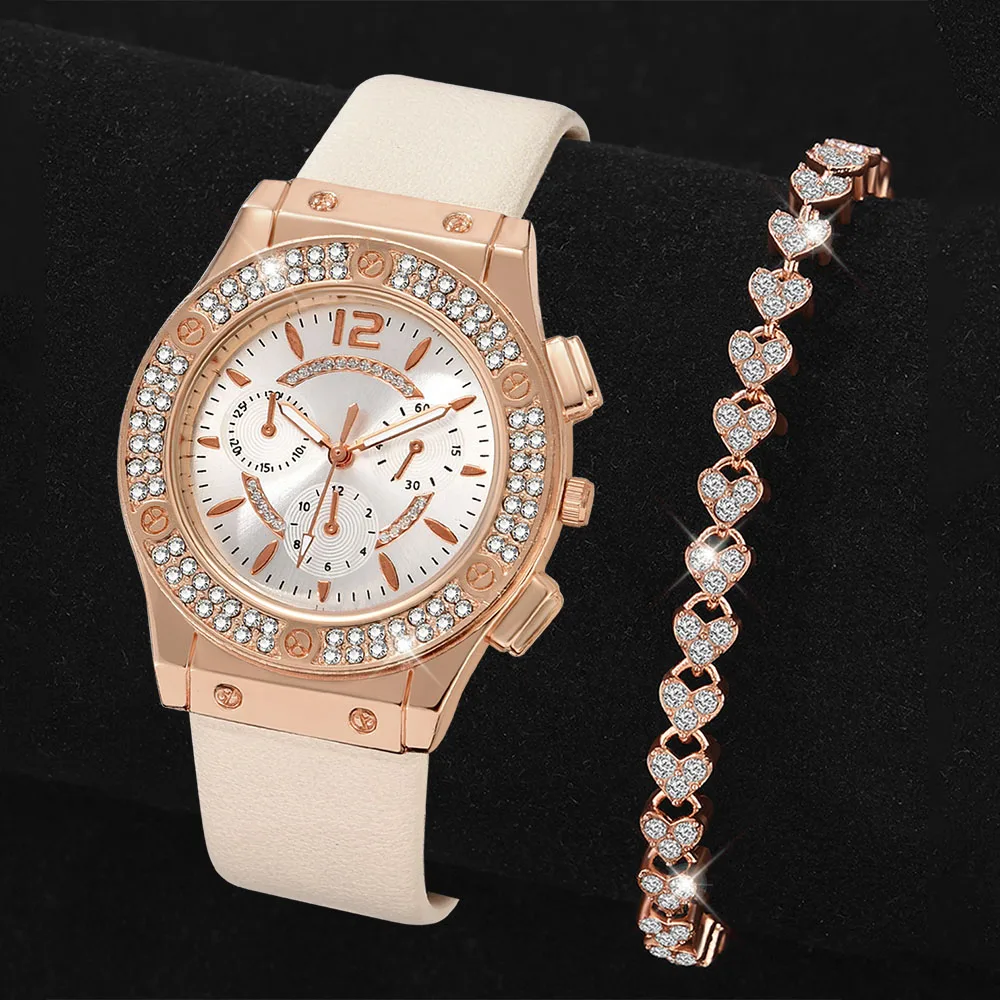 Женские кварцевые наручные часы с ремешком из ПУ кожи 2 шт