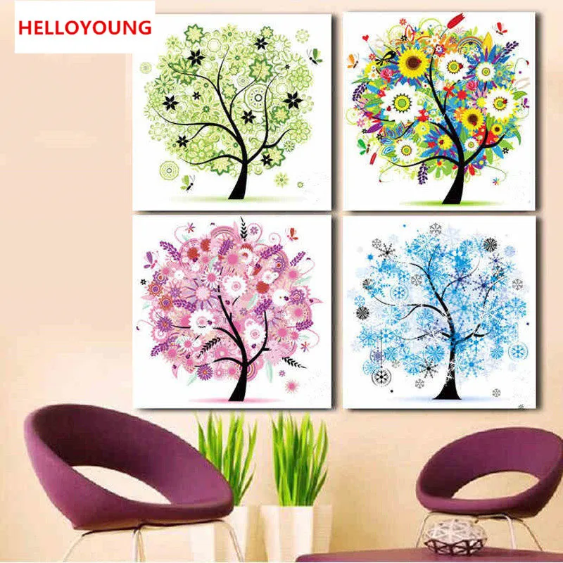 

DIY Diamonds Embroidery Spring Summer Autumn Winter Four Seasons Tree Round Diamond Painting Cross Stitch Diamond Mosaic