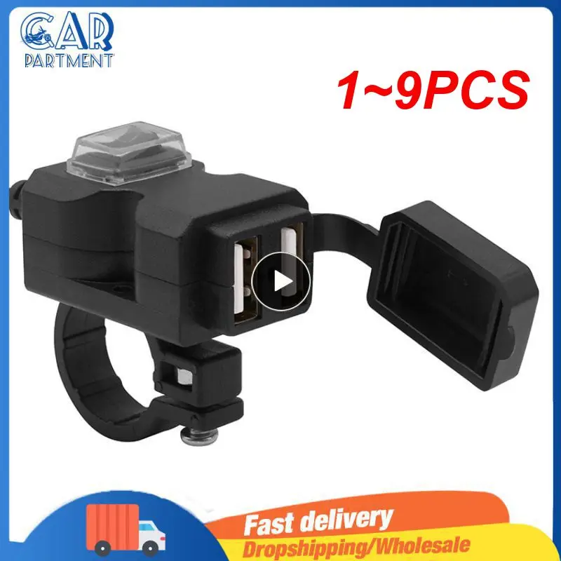 

1~9PCS Motorcycle Dual USB Charger Waterproof Motorbike Handlebar Phone Charger 12V-24V Power Supply Socket with Stand