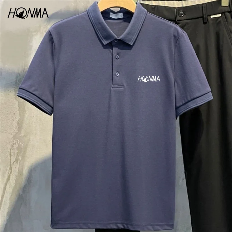 

Мужская хлопковая рубашка для гольфа HONMA, новинка 2023, летняя дышащая Спортивная футболка-поло с коротким рукавом и впитывающим пот отложным воротником