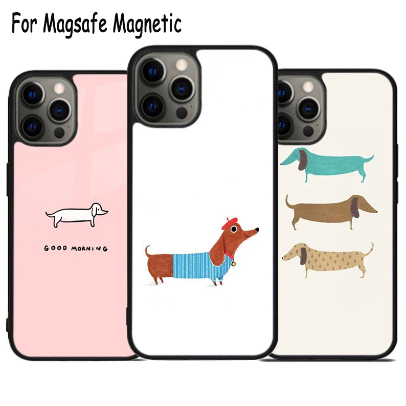 Чехол Magsafe для телефона с мультяшной таксой сосиской собакой магнитный бампер