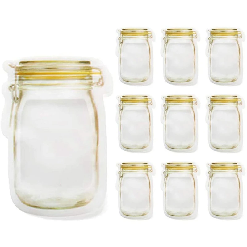 

100 Pcs Reusable Mason Jar Zipper Bags Snack Food Storage Bag Seal Zip Lock Bags Candy Nuts Cookies Kitchen Organizer