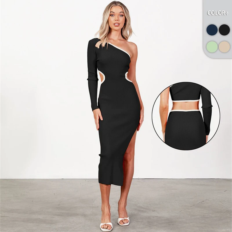 

Kaftans For Women Summer Dress Beach Outfits New Colours High Waist Elastic Knit Skirt Oblique Split Clothes Solid Polyester