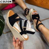 2022 new lace leisure women wedges heeled women shoes 2022 summer sandals party platform high heels shoes woman zapatos de mujer