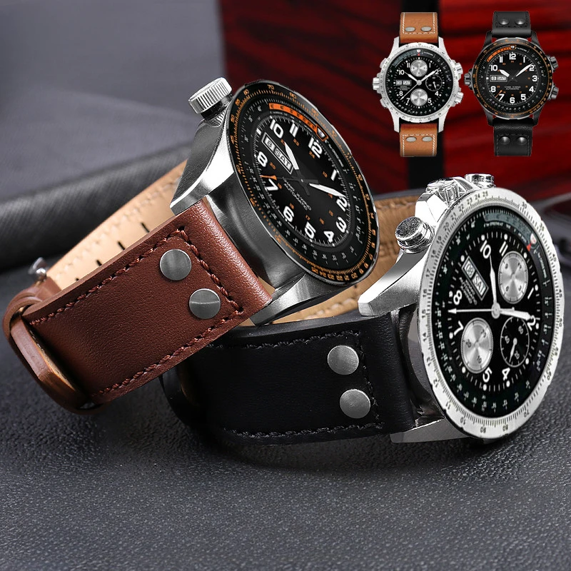 

For Hamilton Air Field Jazz Khaki Series Classic Leather Brown Black Coffee Comfortable Watch Strap 20mm 22mm Men Watchband