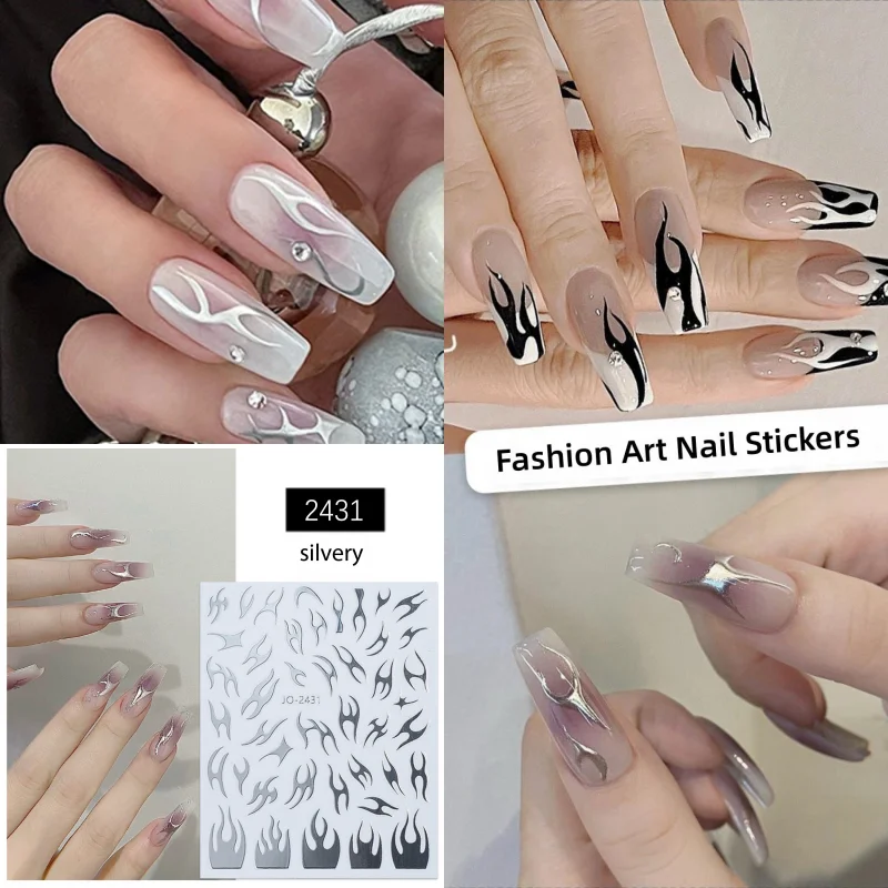 

Nail Fashion Products Art Stickers Thorn Flame Aurora Hot Silver Laser 3D Backglue Nail Stickers Nail Decoration Accessories